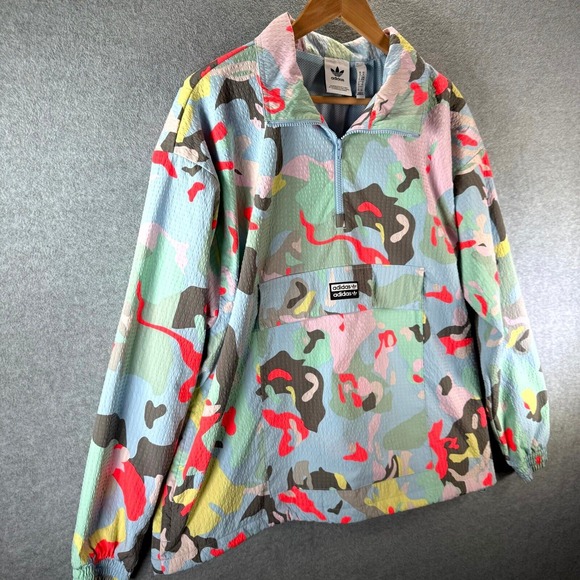 Adidas RYV Windbreaker Jacket Mens Medium Multicolor Paint Splatter Quarter Zip - Picture 4 of 12